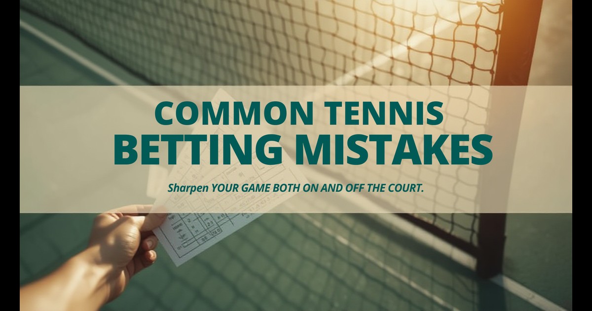 Stylized tennis court and warning icons illustrating common tennis betting mistakes