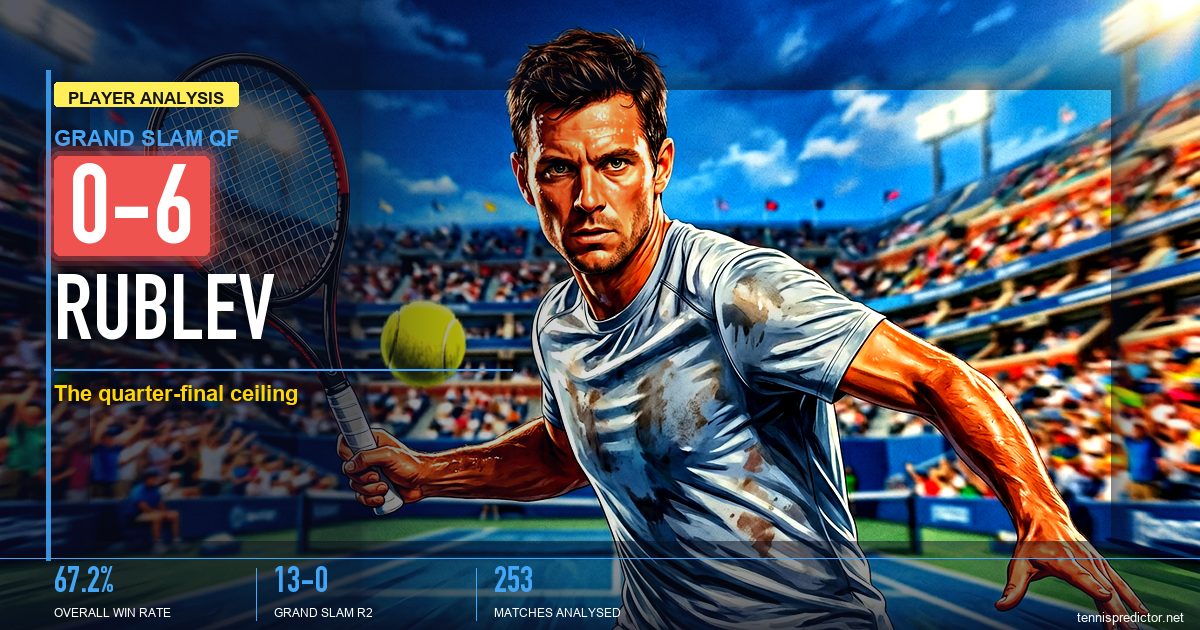 Andrey Rublev player analysis: the 0-6 Grand Slam quarter-final ceiling and 253-match betting breakdown