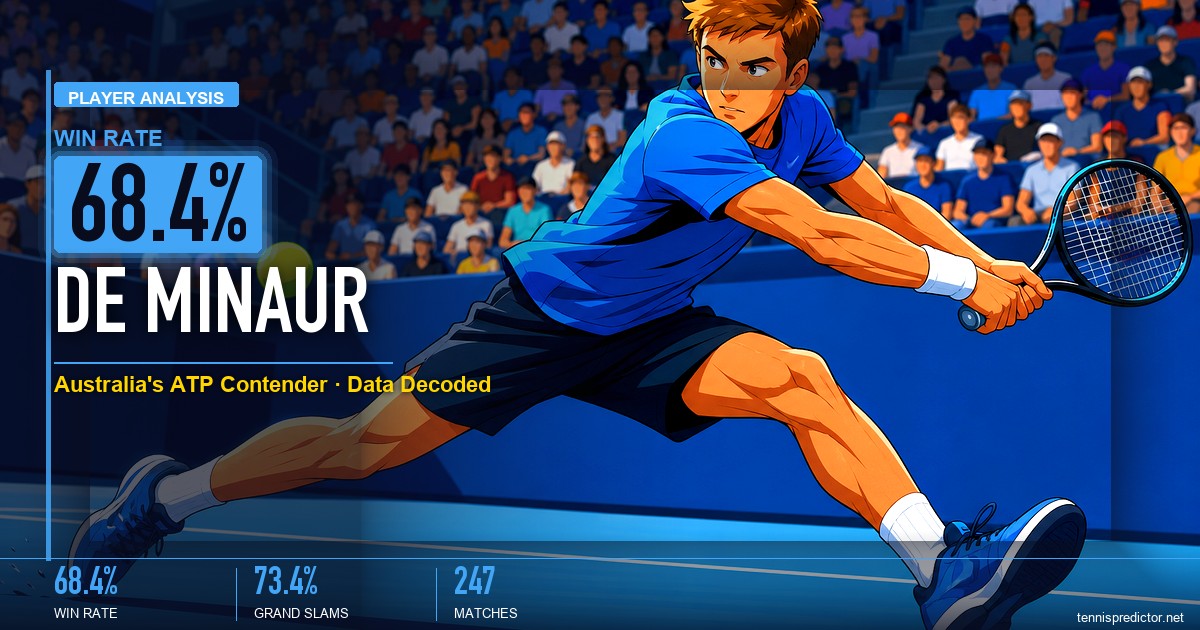 Alex de Minaur sprinting to a forehand on a blue hard court in stadium floodlights