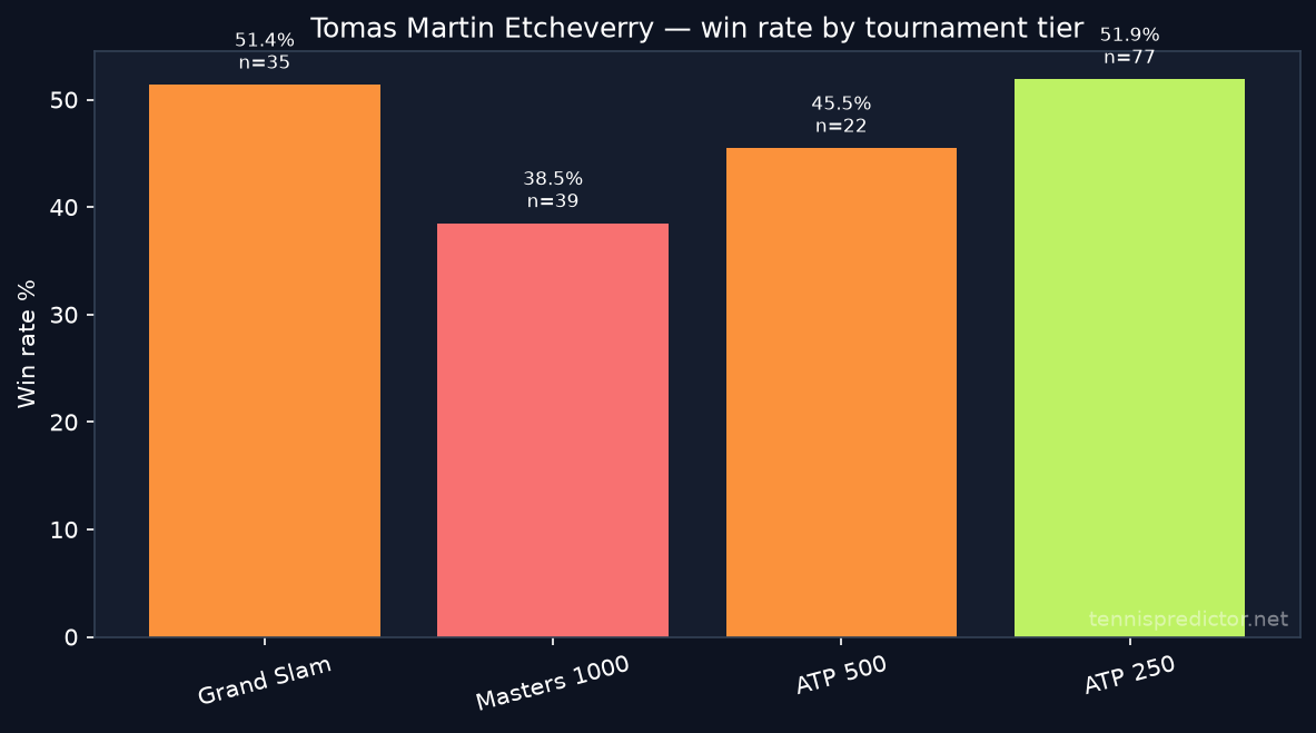 Tomas Martin Etcheverry win rate by tournament tier