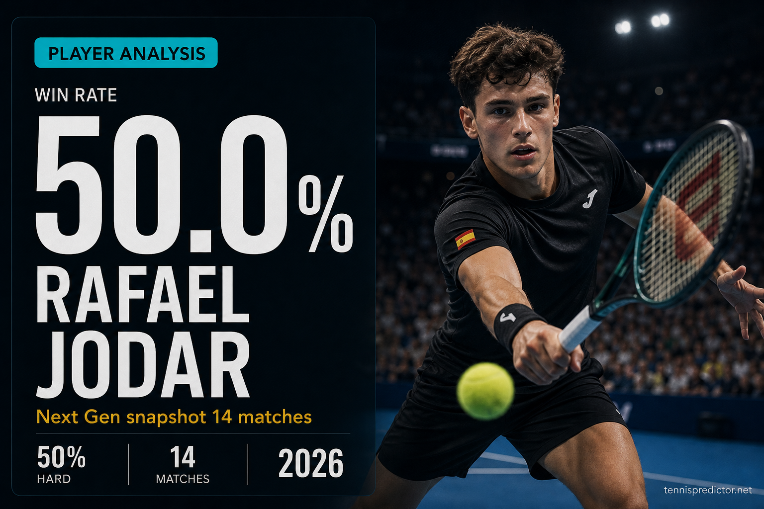 Rafael Jodar 50.0% win rate player analysis data card — tennispredictor.net