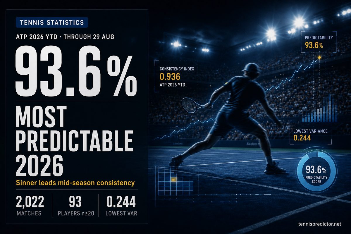 2,022 ATP 2026 YTD matches — Sinner 93.6% WR, variance 0.244 — tennispredictor.net