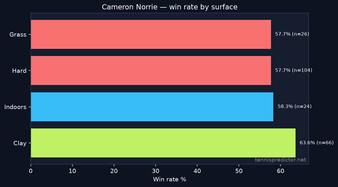 Cameron Norrie win rate by surface