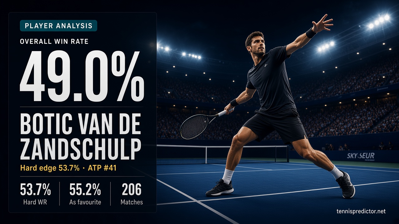 Botic van de Zandschulp 49,0 % de victoires — 53,7 % Dur, 66,7 % en favori, 53,7 % Grand Chelem — tennispredictor.net